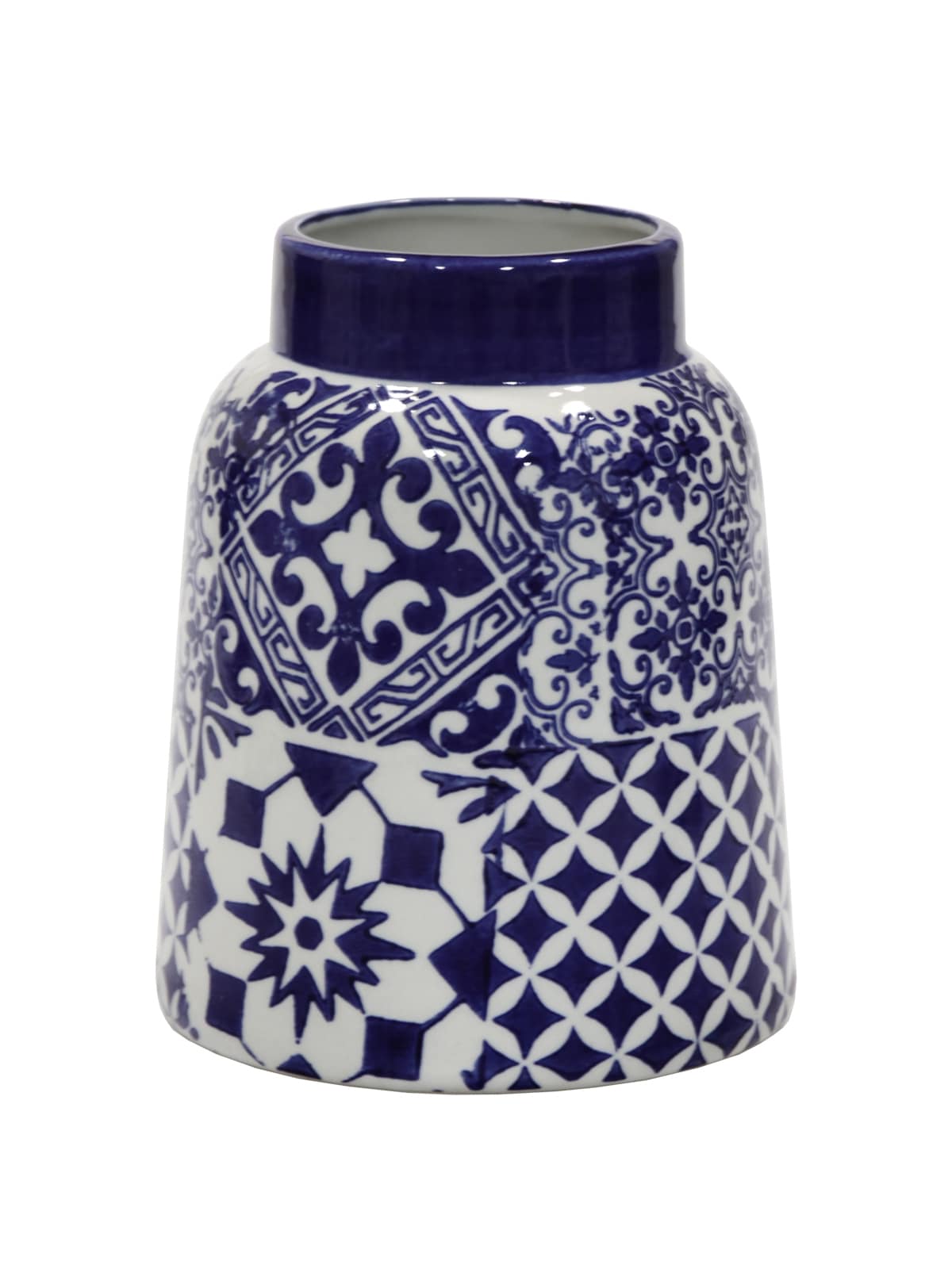 JARRÓN DECORATIVO COLOR AZUL Y BLANCO